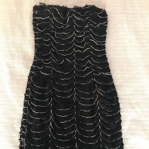 Strapless ruffled black dress